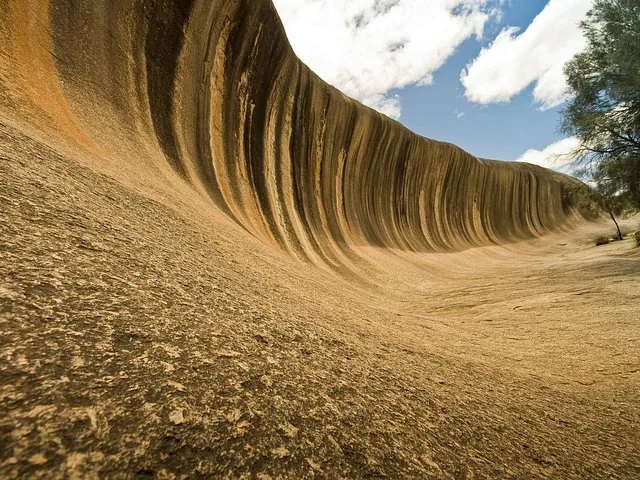 Eine Nahaufnahme des Wave Rock, die seine einzigartige geschwungene Form zeigt.