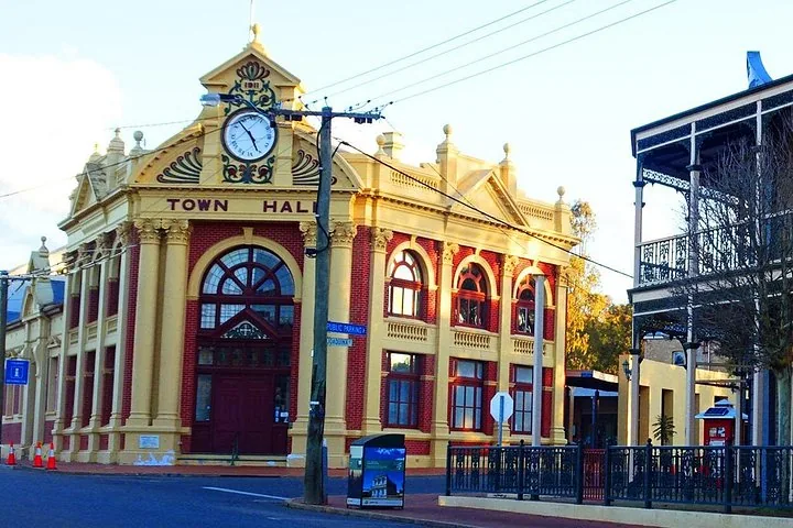 The historic, yellow Town Hall building in York, Western Australia.